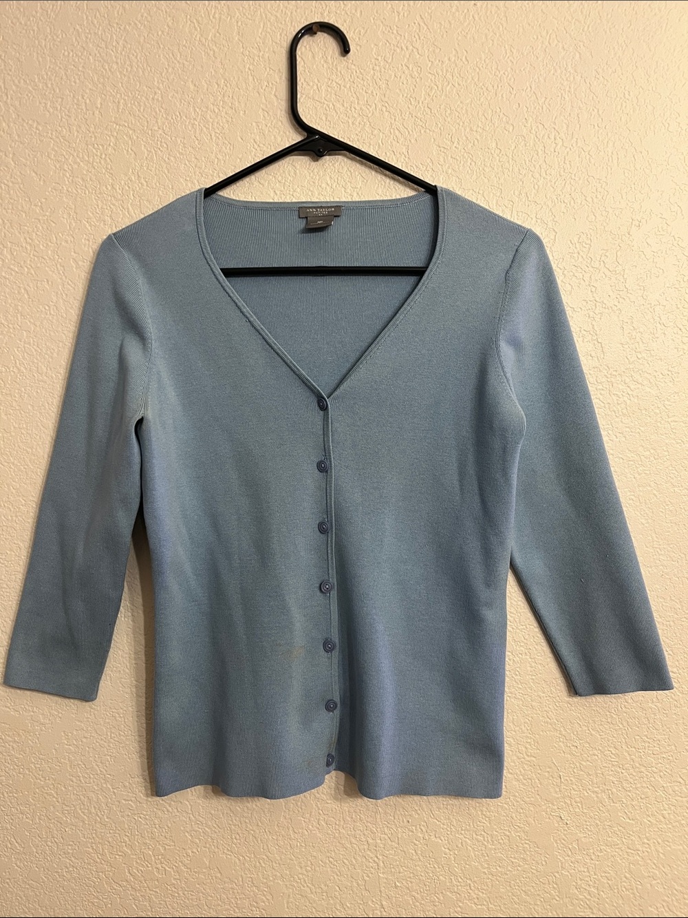 Ann Taylor Light Blue V-Neck Button Cardigan